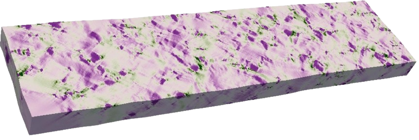 Abstract material simulation visualization with crystal grain structures, lattice meshes, and contour fields